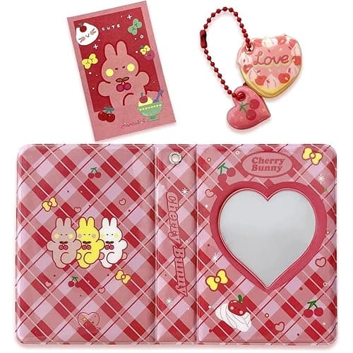 runrayay Pink Rabbit Kpop Photocard Binder avec Pendentif, 3 Pouces Love Heart Hollow Photocard Holder Book Sleeves, 40 Pockets A5 Binder Mini Photo Album for Business Card Holder thumbnail 4