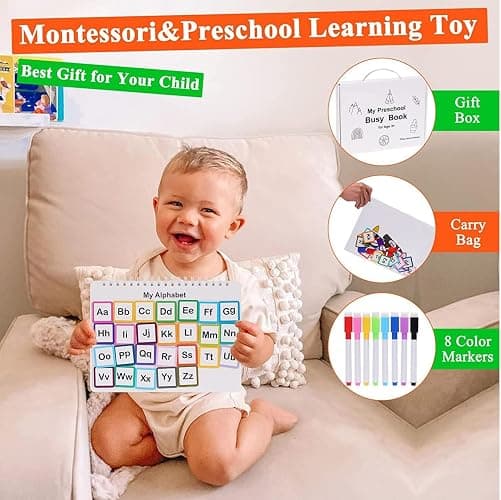 Mallify Busy Book for Toddlers 3-5, Montessori Busy Book with 30 Themes and 8 Markers, Kids Binder and Early Learning Toys, Preschool Busy Books for Toddlers, Tracing Coloring Book, BusyTots thumbnail 6