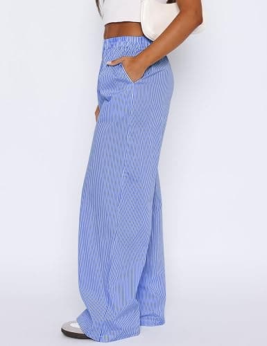 LOMON Women's Striped Gingham Boxer Pants Cotton Pajama Lounge Pj Casual Plaid Trousers Y2K Beach Bottoms with Pockets - Image 1