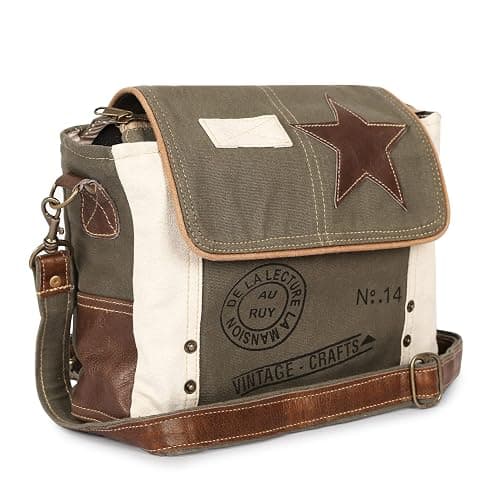 12 In Canvas Messenger Shoulder Bag for Men & Women, Unisex Crossbody Bag with Leather Touch, Flap Closure, Travel & Work Bag - Image 1