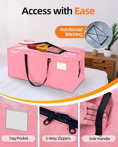 AdeaBag 12 Pack Extra Large Moving Bags, Heavy Duty Packing Bags with Zippers and Handles for Space Saving, Clothes Storage, College Essentials, Travel, Pink thumbnail 7