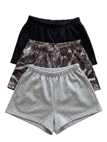 RoseSeek Girl's 3 Packs Camo Shorts Elastic Waist Mini Mid Rise Athletic Summer Shorts - Image 1