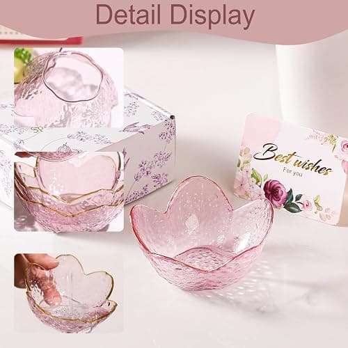 Gifts for Women Pink Flower Ring Dish Glass Jewelry Dish Jewelry Tray Cute Vanity Organizer Room Decor Aesthetic Nightstand Bathroom Decor Trinket Dish Ring Holder Dish Jewellery Tray Valentine's Gift thumbnail 5