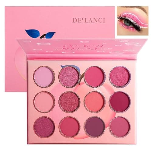 Pink Eyeshadow Palette,12 Colors Peach Matte & Shimmer Highly Pigmented Pink Mini Makeup Eyeshadow Pallet, Warm Natural Blendable Long Lasting Waterproof Small Pallets Eyeshadow for Women and Girls - Image 1