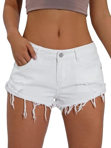 WDIRARA Women's Low Waist Button Ripped Raw Hem Denim Shorts with Pockets - Image 1