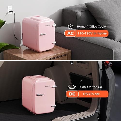 YASHE Mini Fridge, 4 Liter/6 Cans Portable Cooler and Warmer, AC/DC Power Small Fridge, Quiet Desk Skincare Fridge for Beauty Drinks Medicine, Mini Fridge for Bedrooms Office Dorm Car Travel, Pink thumbnail 9