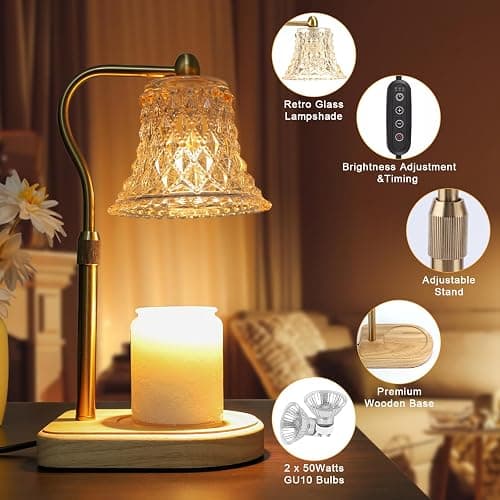 Amber Candle Warmer Lamp with Timer, 2/4/8H Adjustable Height, Dimmable for All Scented Jar Candle Sizes, 2 Bulbs thumbnail 3