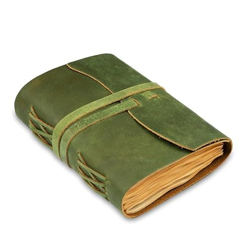 LEATHER VILLAGE Leather Bound Journal - Green, 7"X5", 220 Pages - Vintage Blank Paper Diary for Writing, Drawing, Sketchbook, and Travel Notebook - Ideal for Women and Men - Image 1
