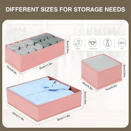 DIMJ Fabric Drawer Organizer Bins - 12 Pack Foldable Sock & Clothes Organizer - Pink thumbnail 2