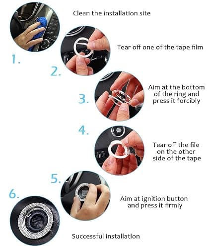 ToBeQueen Car Bling Ring Crystal Car Stickers Rings Womens Car Decals,2Pcs Push Start Button Bling Ignition Ring Sticker,Bling Car Interior Accessory for Women,Silver thumbnail 7
