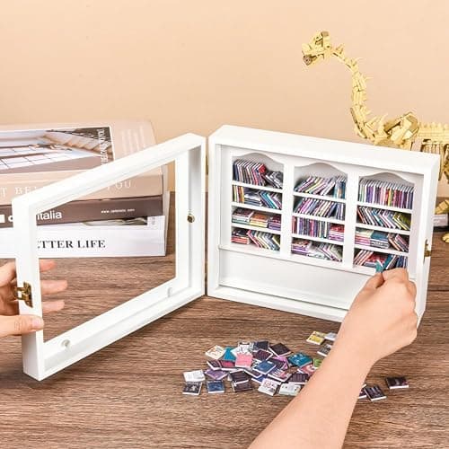 WQLLWFC Anxiety Mini Bookshelf Miniature Library Decor with 300pcs Mini Books，Small Bookshelf Book Organizer for Book Lovers,Relieving Gifts to Get Rid of Your Anxiety (White) thumbnail 2