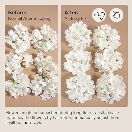 Auihiay 64Pcs Hydrangea Artificial Flowers Bulk, Silk White Hydrangeas | Full Flowers Heads with Stems for Wedding Centerpieces, Home, Garden, Baby Shower, Party Decoration thumbnail 8