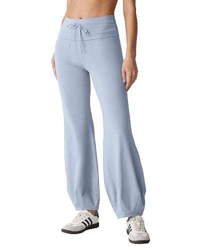MOOSLOVER Women Quick Step Bubble Pants Drawstring Fold Over Balloon Leggings Cotton Casual Yoga Active Pant - Image 1