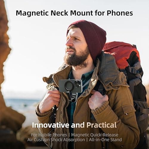 TELESIN Magnetic Neck Mount for Phones, Neck Cell Phone Holder POV/Vlog Selfie Mount Hand Free Phone Neck Holder Chest Stand Strap Video Recording for iPhone 17 16 15 14 13 12 Seires Android Phones thumbnail 4