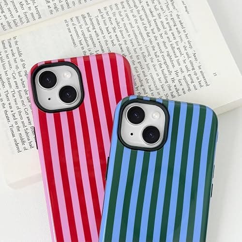 TKJSQ Magnetic for iPhone 12 Phone Case, Cute Striped Pattern Aesthetic Gloss Design, Stylish Shockproof Soft TPU and Hard PC 2-in-1 Protective Cover for iPhone 12, Pink thumbnail 3