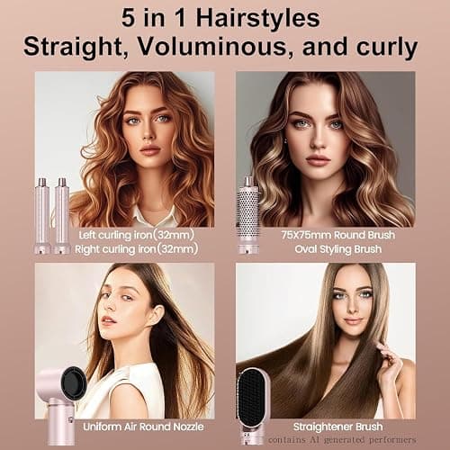 Dryhsip 5 in 1 Hair Styler & Wrap Air Curler, Low-Speed Hair Tools (Pink) | Negative Ionic Hair Brush Drying, Professional Blow Dryer Brush for Curling Volumizing Straightening Styling thumbnail 4