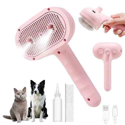 Cat Steam Brush with Release Button, 3-in-1 Steam Grooming Brush for Shedding, Hair Removal tool for Dogs & Cats, Self Cleaning Spray Comb with Mist for Long Haired Pets - Image 1
