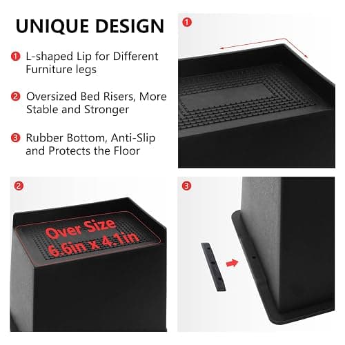 HANIHUA 4 Pack Bed Risers 6 inch Heavy Duty, Oversized Furniture Risers, Extra Wide Bed Lifts Risers for Table, Sofa, Dorm Twin XL, Couch, Desk, Bed Frame Risers Supports Up to 6,500 Lbs thumbnail 5