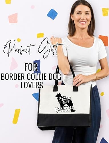 InnoBeta Border Collie Gifts for Women Canvas Tote Bag, Border Collie Gifts Tote with Top Zipper Closure and Shoulder Strap for Birthday, Mother's Day, Christmas thumbnail 4