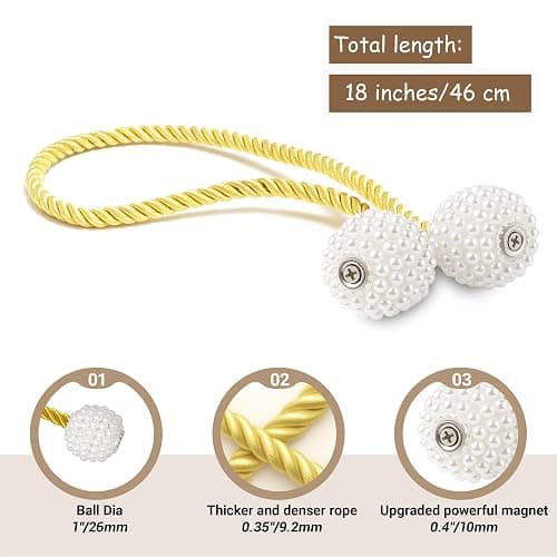 Hion Magnetic Curtain Tiebacks Golden 2pcs, Curtain Tiebacks Buckles Holdbacks Holders Hooks Clip for Home Bedroom Office Decorative Curtain thumbnail 2