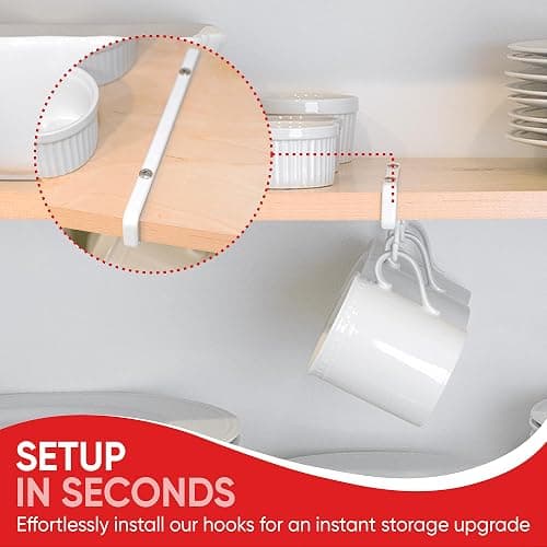 Better Houseware Coffee Mug Holder, Under-Shelf Mug Rack with 6 Hooks, Cup Organizer for Kitchen Cabinets, Set of 2, White thumbnail 5