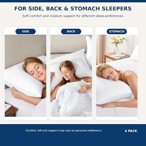 CozyLux Bed Pillows Standard Size Set of 4, 18" x 26", Medium Support | Soft Supportive Down-Alternative Pillows for Side, Back & Stomach Sleepers, OEKO-TEX Certified, Hotel Quality, Washable thumbnail 6
