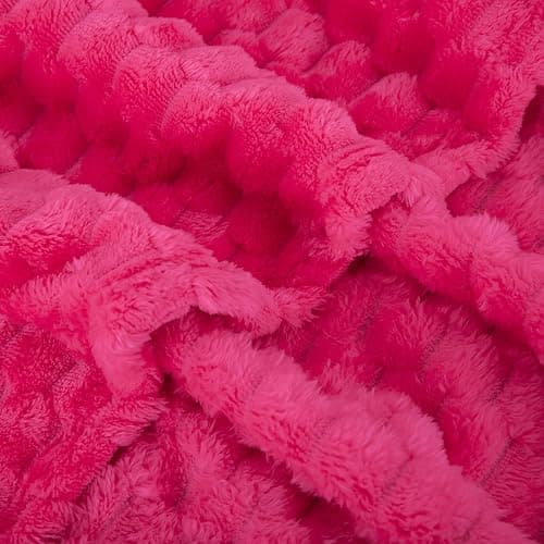 Puncuntex Hot Pink Throw Blanket 50"×60" inches Gifts for Mom Fuzzy 3D Jacquard Decorative Flannel Fleece Super Soft Plush Cozy Blanket for Couch Sofa Chair Lightweight thumbnail 7