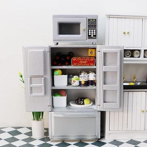 Miniature Microwave Dollhouse Accessories Oven Mini Kitchen Furniture Appliance 1:12 Mini House Decoration Model Decor High Simulation Accessories Ornaments (Silver) thumbnail 2