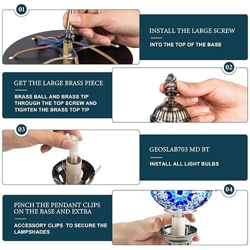 Marrakech Turkish Lamp 3 Globes Moroccan Table Lamp with Bronze Base, 23" Tall Handmade Colorful Tiffany Mosaic Glass Night Light Fixture Including LED Bulb for Living Room Bedroom Decor thumbnail 5