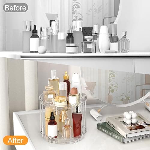 360 Rotating Makeup Organizer, 2 Tier Skincare & Perfume Holder for Bathroom Counter, Clear Spinning Vanity Tray, Lazy Susan Turntable Organizer for Dresser, Kitchen Cabinet thumbnail 2