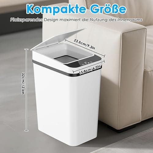 Gaethra 2er Set Mülleimer mit Sensor, 12L Automatischer Elektrischer Deckel Sensor, 3 Betriebsmodi, Leise Wasserdicht Intelligenter Abfallbehälter, für Küche Büro Wohnzimmer Badezimmer (2 er Weiß) thumbnail 6
