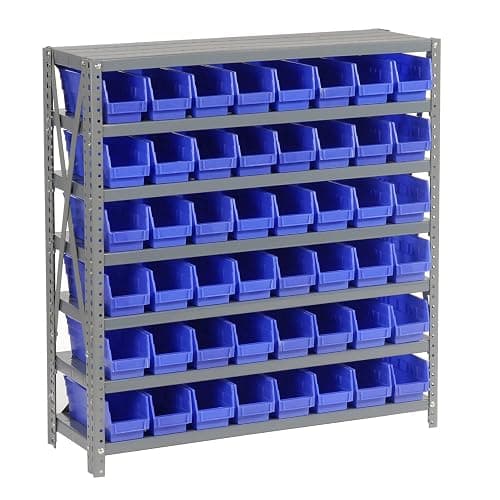 Global Industrial 7 Shelf Steel Shelving with (48) 4" H Plastic Shelf Bins, Blue, 36" W x 12" D x 39" H, Single-Sided Open Shelving with 48 Plastic Shelf Bins - Image 1