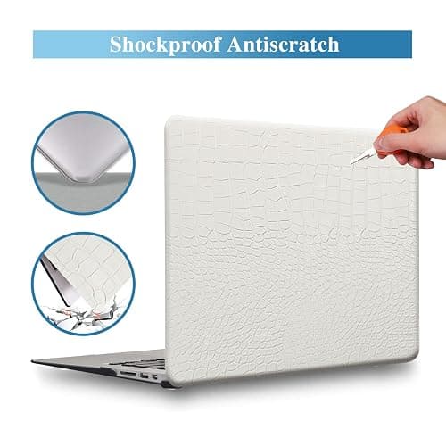 KEROM Compatible with MacBook Air 13 inch Case 2025-2022 M4 M3 M2 A3240 A3113 A2681, Textured Elegant Luxury Crocodile Skin Aligator Skin Snakeskin PU Leather Hard Shell Case & Keyboard Cover, White thumbnail 2