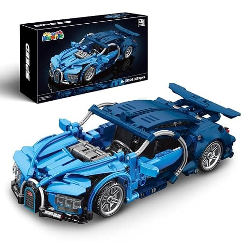 Nueris 1:18 Technic Super Sports Cars Model Sets - 423 PCS Blue MOC Building Block Car Raceing Engineering Toys - Gift Idea for Adults Boys Girls for Play and Display Collection - Image 1
