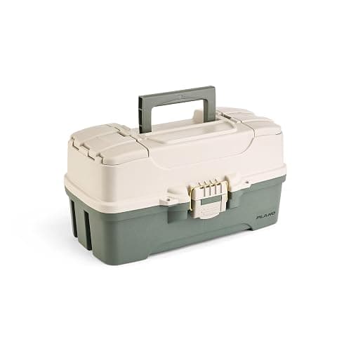 Plano Two-Tray Tackle Box, Green/Tan, Rust-Proof Brass Latch, Top-Access Tray with Deep Storage, Made in the USA, Portable Fishing Gear Storage Organizer thumbnail 3