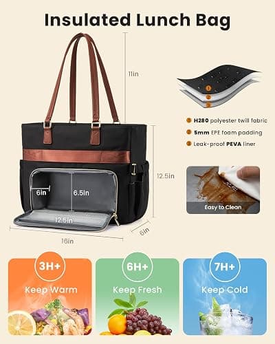 LOVEVOOK Lunch Tote Bag for Women, Work Bag with Insulated Lunch Compartment Laptop Bag Large Lunch Bag for Teacher, Daily thumbnail 5