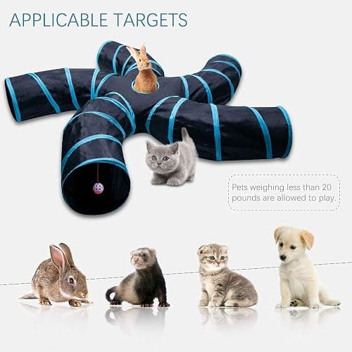 EGETOTA Cat Tunnel for Indoor Cats Large, with Play Ball S-Shape 5 Way Collapsible Interactive Peek Hole Pet Tube Toys, Puppy, Kitty, Kitten, Rabbit (Blue & Black) thumbnail 2