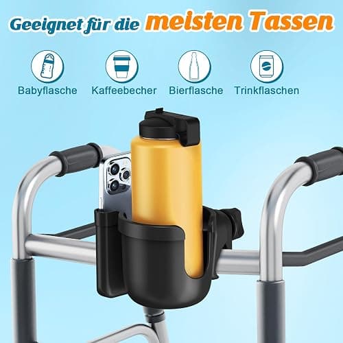 Getränkehalter für Kinderwagen Buggy Zubehör, Muttertagsgeschenke für Mama, Guiseapue Universal Becherhalter Kaffeehalter Kinderwagen Rollator Fahrrad Cup Holder, Baby Erstausstattung Neugeborene - Schwarz thumbnail 2