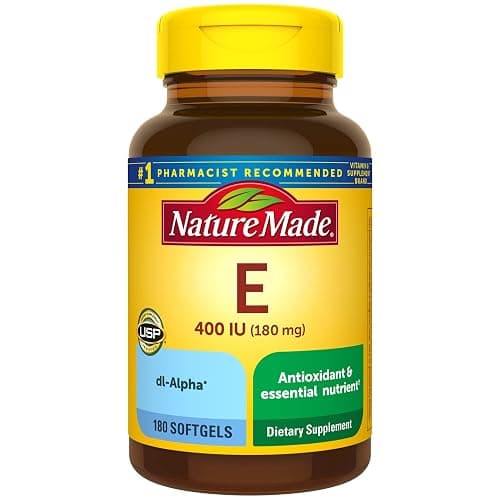 Vitamin E 180 mg (400 IU) dl-Alpha Softgels, 180 Count for Antioxidant Support - Image 1