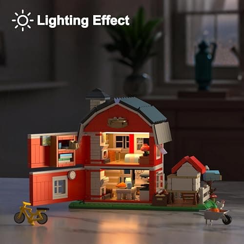 Farmhouse Building Set, Ranch Cottage Toy Buildings Blocks for Adults Kids | 1268PCS Modular Farm Barn Model Kits with LED Lights, Christmas Birthday Gift Office Home Decor for Boys Girls Teens 14+ thumbnail 2