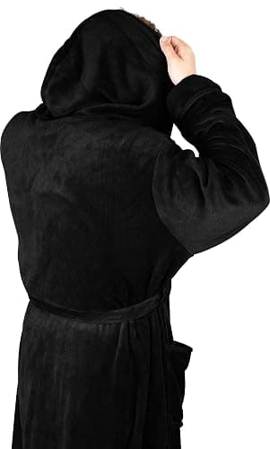NY Threads Luxury Men’s Hooded Dressing Gown Super Soft Men’s Fleece Robe Cozy Hooded Plush Loungewear - M - Grey thumbnail 4