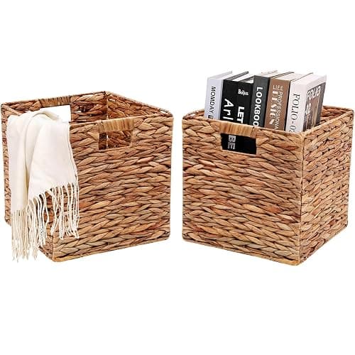 HOYCYA6 11x11in Wicker Storage Basket Set of 2 Collapsible Hyacinth Cube Storage Baskets,Storage Bins for Organizing Storage Basket with Built-in Handles - Image 1