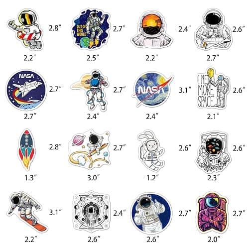 100pcs Space Stickers Pack for Water Bottles, NASA Logo Astronaut Vinyl Sticker for Hydroflask Helmet Laptop Skateboard, Waterproof Decals Gifts for Kids Teens Boys Adults thumbnail 3