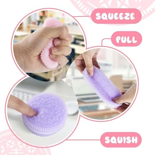 Gytera Sticky Cookie Squishies Fidget Toys Adults, Squeeze Toys Sensory Toys for Kids with Autism, Stress Balls for Adults Fidgets Birthday Gifts Party Favors for Kids(4 Pack Pink Black Green Purple) thumbnail 3
