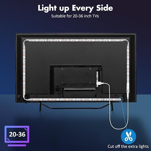 Maylit ICRGB TV LED Backlight, App Control LED Lights for 20-36in TV/Monitor, Music Sync Color Changing TV LED Strip Lights for Home Decor, USB Powered Gaming Accessories Lights for Bedroom Room Decor - ICRGB (App & Remote Control) - 8.2FT for 20''-36'' TV/Monitor thumbnail 8