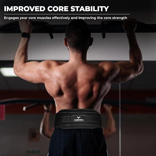 YAGHZU Dip Belt with Chain – Weighted Pull Up Belt, Dip Weight Belt, Weightlifting Belt for Pullups, Squats, and Dips, Belt Squat Attachment Ideal Weight Belt for Pullups, Weightlifting, and Gym Workouts (Black) thumbnail 4