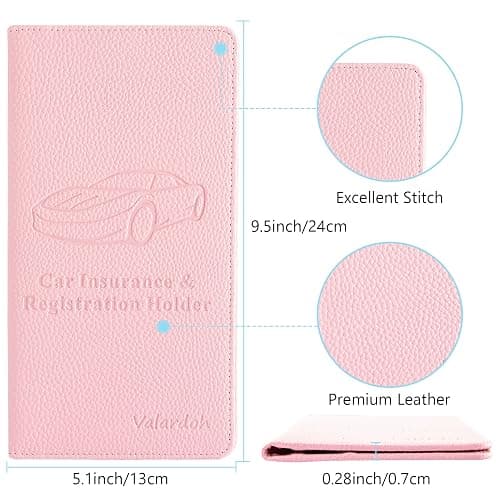 Valardoh Premium Car Registration and Insurance Card Holder, Car Document Holder for Cards, Driver License & other Essential Documents (Pink) - Pink thumbnail 4