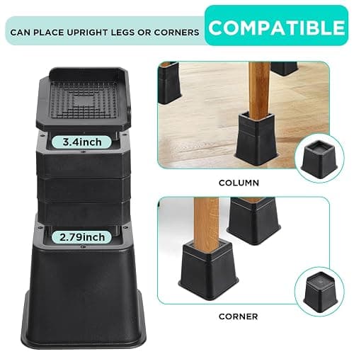 mekueeex Bed Riser Heavy Duty, Adjustable Furniture Risers 3,4,5,6,7 inch, L Shape Bed Lifts Risers for Table Legs, Couch, Sofa, Desk, Cabinet Leg Frames(Black,3-7 inch) thumbnail 3
