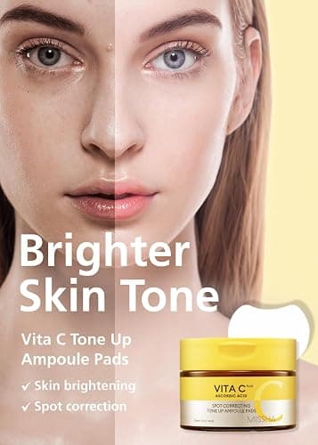 MISSHA Vita C Tone Up Ampoule Toner Pads 80 Count Exfoliating | Pre-soaked sheets with enzyme care support smoother texture, moisture, elasticity, and quick daily masking or wiping. thumbnail 2