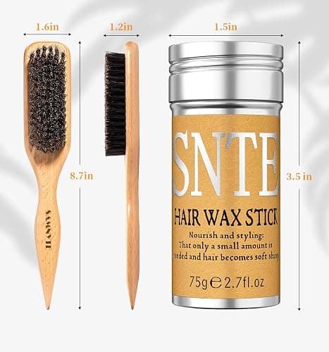 100% Boar Bristle Hair Brush & Hair Wax Stick Set, Soft Bristle Hair Brush for Fine to Medium Hair of Women & Men, Slick Back Hair Brush for Balance Hair Oil, Wax Sticks for Hair Smooth Frizz & Flyaways thumbnail 7